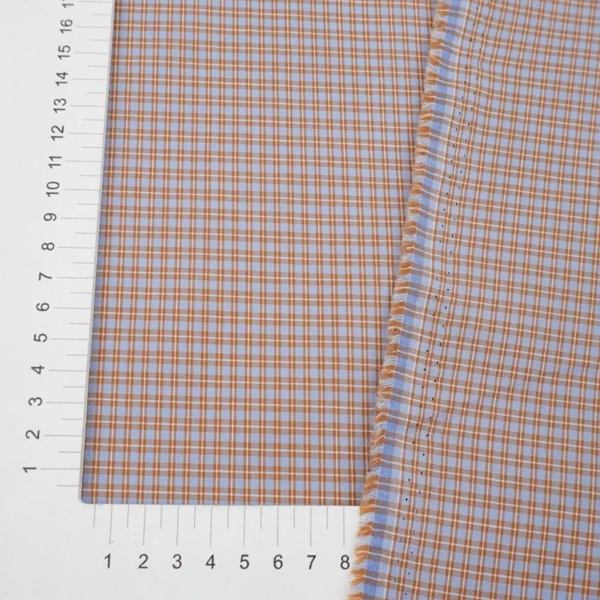 Ткань хлопковая сорочечная (Пестрядь) Мелкая клетка цв.карамельный/голубой 50*48см 28137 для кукол | 2