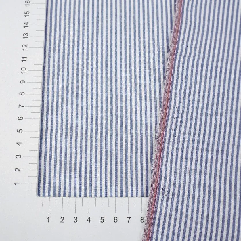 Ткань хлопковая сорочечная Жатка (Пестрядь) Узкая полоска цв.синий/белый 50*50см 28130 для кукол | 1