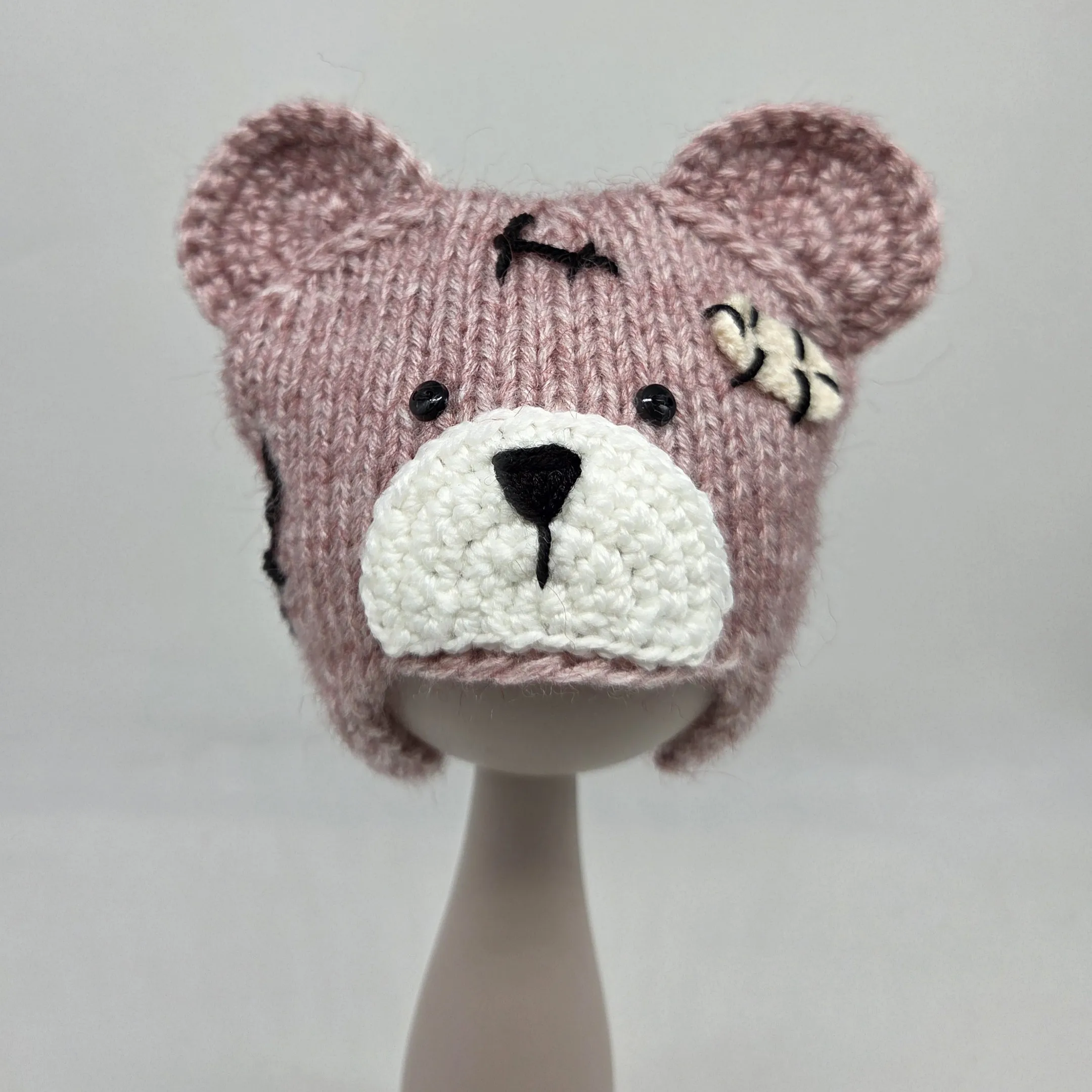 Шапочка-мишка ША-50 цв.розовый меланж (07), обхват 27см для кукол | 2