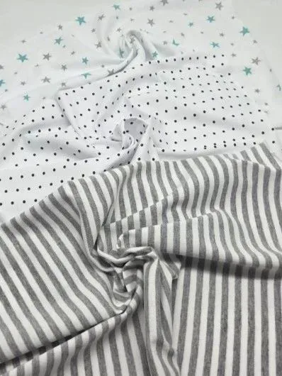 Набор Трикотаж Полоска/Горох/Звёзды (3 шт.) цв.белый/серый 30*40см 28087 для кукол | 3