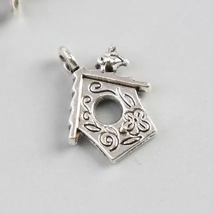 Подвеска Птичка на скворечнике 1,7*1,4см цв.серебро 4645682 для кукол | 1