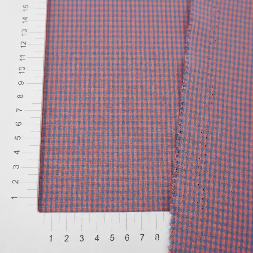 Ткань хлопковая сорочечная (Пестрядь) Клетка Мини цв.оранжевый/синий 50*48см 28131 для кукол | 1