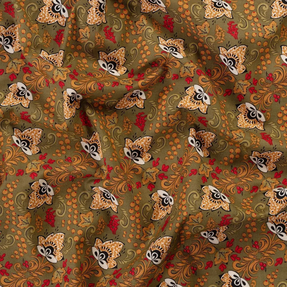 Ткань хлопковая PEPPY РУССКИЕ ТРАДИЦИИ 50*55см цв.РТ-13 зеленый для кукол | 2