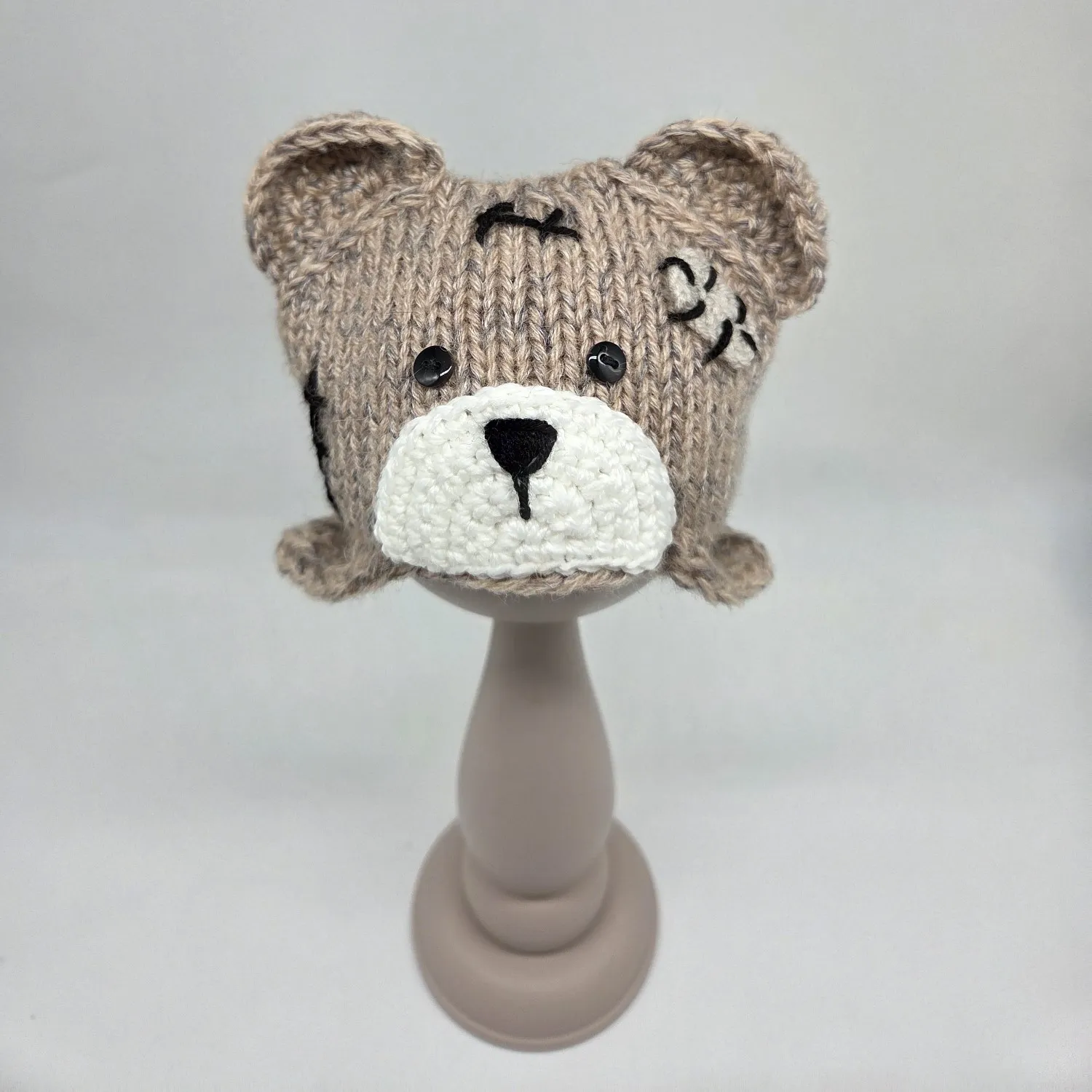 Шапочка-мишка ША-50 цв.бежевый/серый меланж (01), обхват 27см для кукол | 2