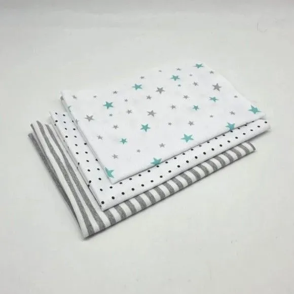 Набор Трикотаж Полоска/Горох/Звёзды (3 шт.) цв.белый/серый 30*40см 28087 для кукол