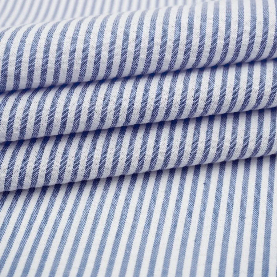 Ткань хлопковая сорочечная Жатка (Пестрядь) Узкая полоска цв.синий/белый 50*50см 28130 для кукол | 2