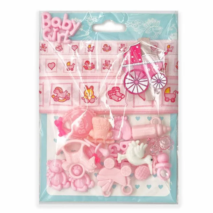 Набор декоративных элементов Малыш (16 элементов+ленты 3шт*1м) цв.розовый 29505 для кукол
