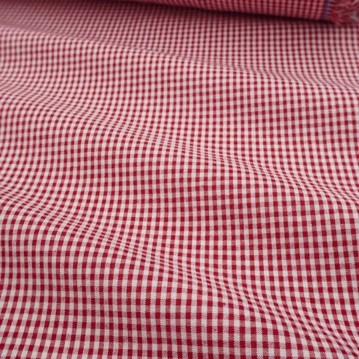 Ткань хлопковая сорочечная Жатка (Пестрядь) Клетка Мини цв.малиновый/белый 50*48см 28132 для кукол