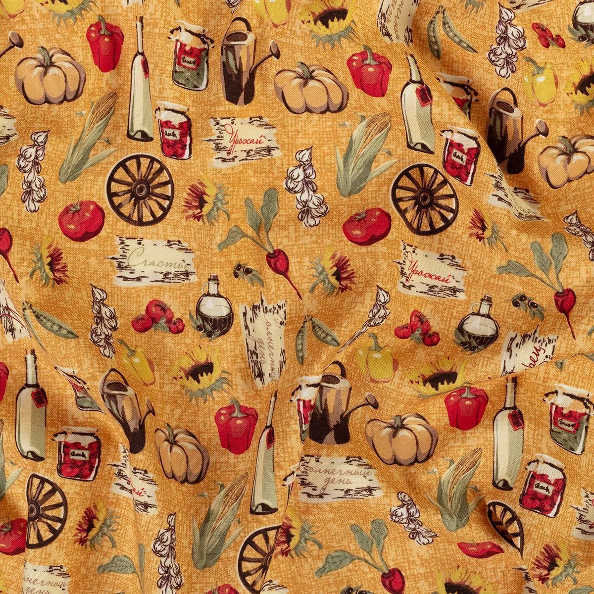 Ткань хлопковая PEPPY УДАЧНЫЙ УРОЖАЙ 50*55см цв.УУ-03 оранжевый для кукол | 2