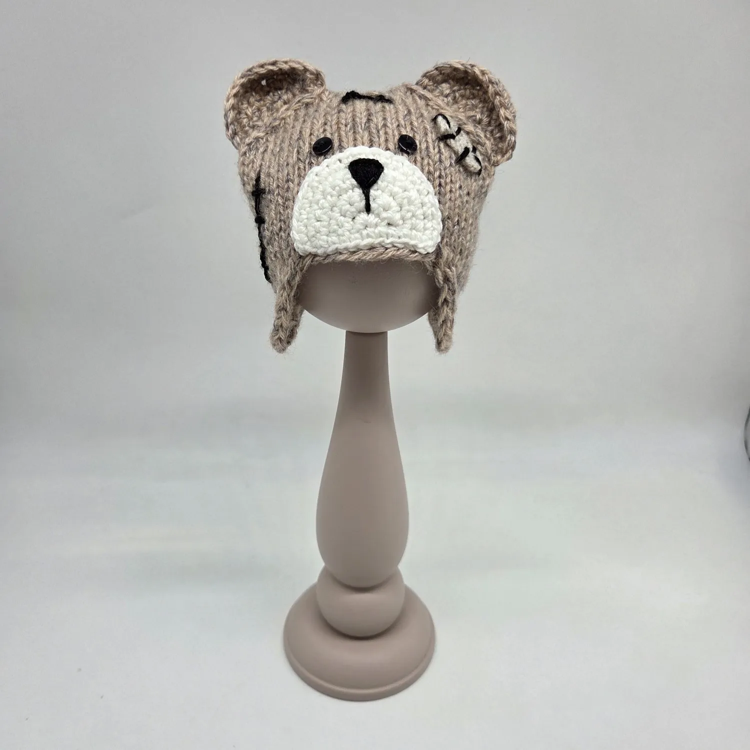 Шапочка-мишка ША-50 цв.бежевый/серый меланж (01), обхват 27см для кукол | 1