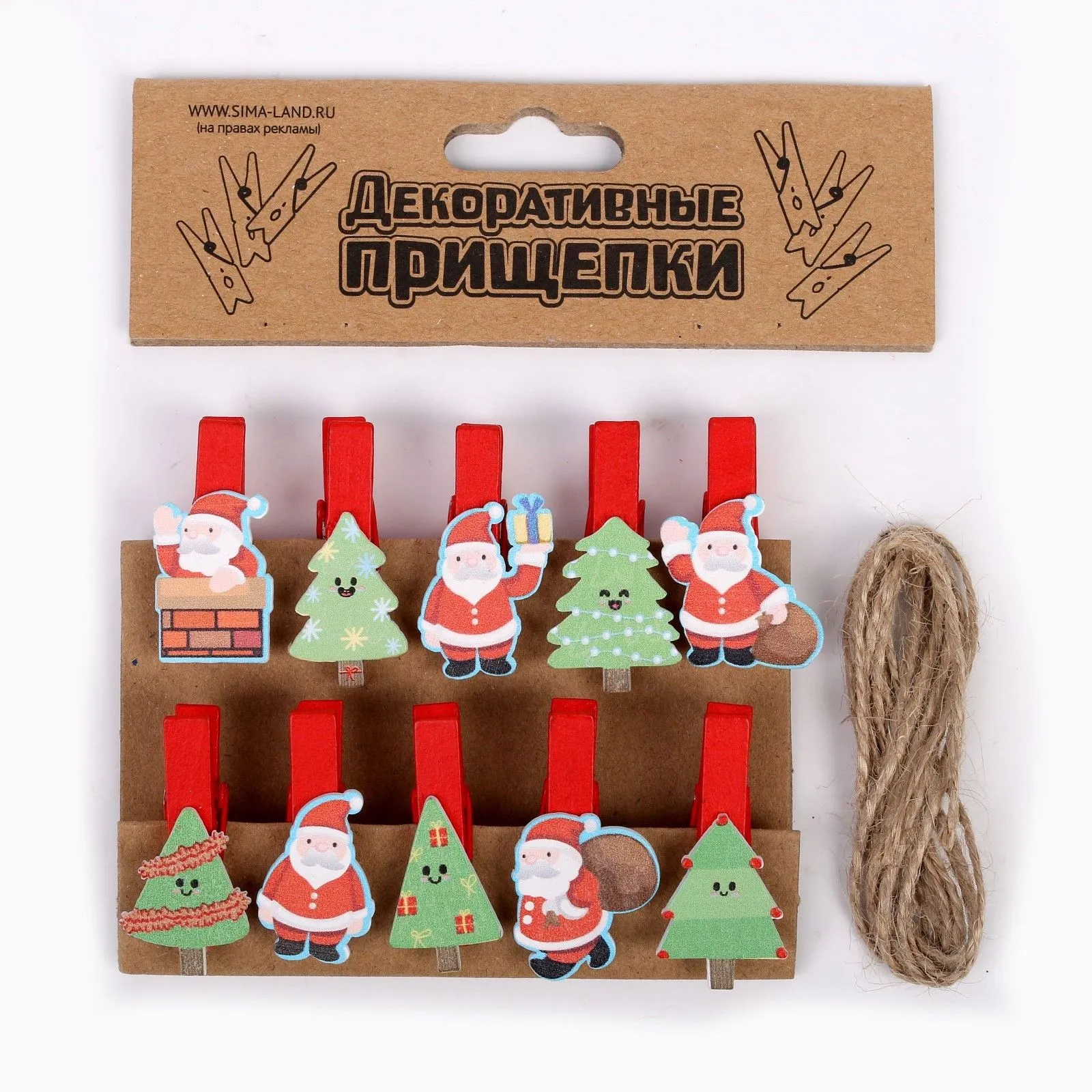 Прищепки новогодние "Дед мороз и ёлки" набор 10шт. 4*2см 4464729 для кукол | 1