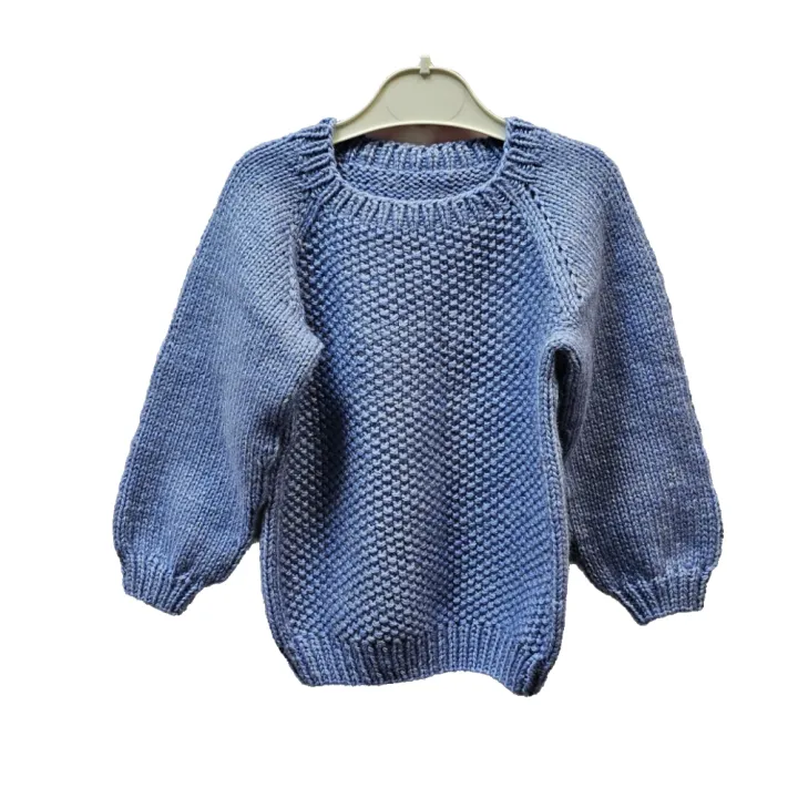 Свитер вязанный ручная работа цв.голубой рост 110-116 для кукол