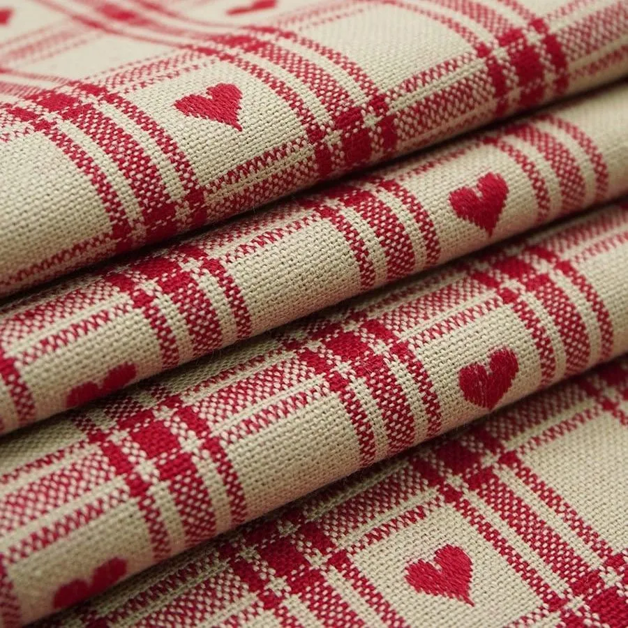 Ткань хлопковая (Пестрядь) Сердечки-клетка цв.бежевый 47*50см 27379 для кукол | 1