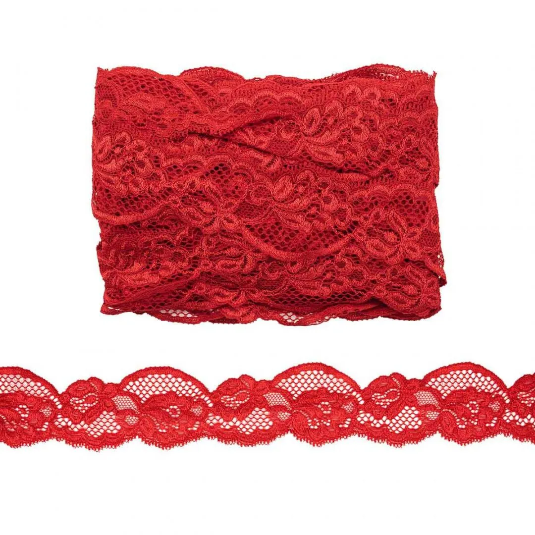 Кружево-стрейч 52мм цв.красный 2.59-60P для кукол | 1