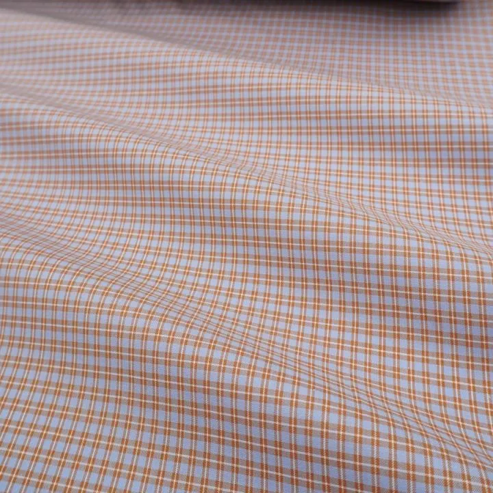 Ткань хлопковая сорочечная (Пестрядь) Мелкая клетка цв.карамельный/голубой 50*48см 28137 для кукол