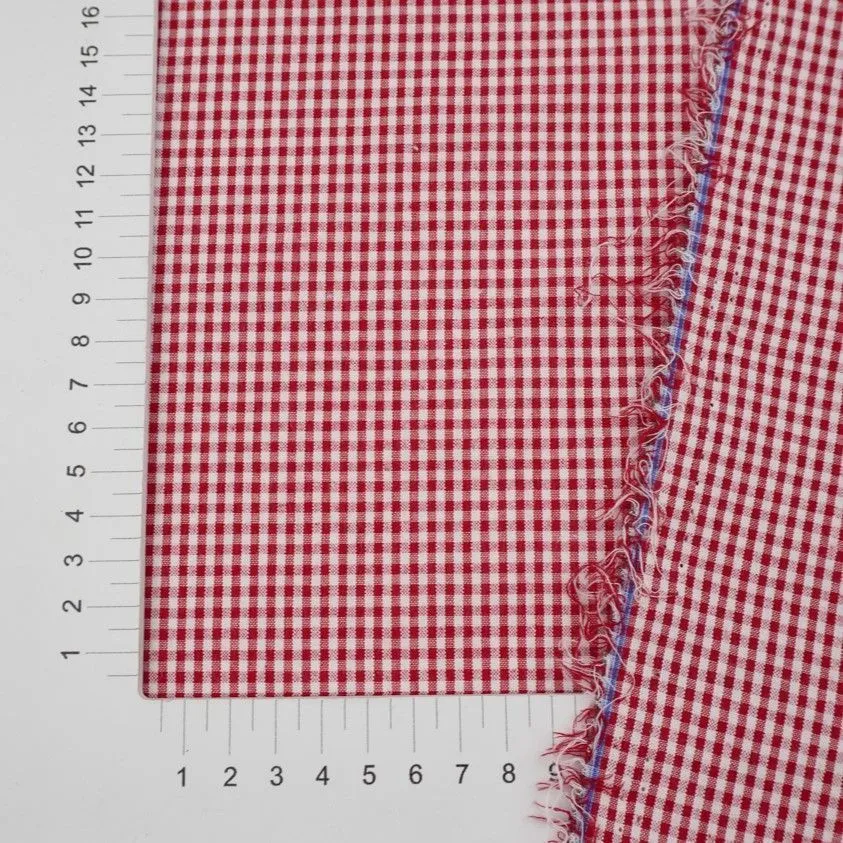 Ткань хлопковая сорочечная Жатка (Пестрядь) Клетка Мини цв.малиновый/белый 50*48см 28132 для кукол | 1