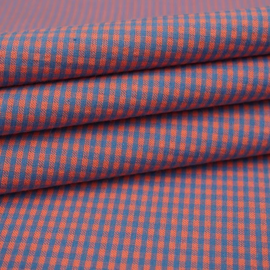 Ткань хлопковая сорочечная (Пестрядь) Клетка Мини цв.оранжевый/синий 50*48см 28131 для кукол | 2