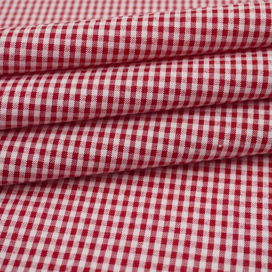 Ткань хлопковая сорочечная Жатка (Пестрядь) Клетка Мини цв.малиновый/белый 50*48см 28132 для кукол | 2
