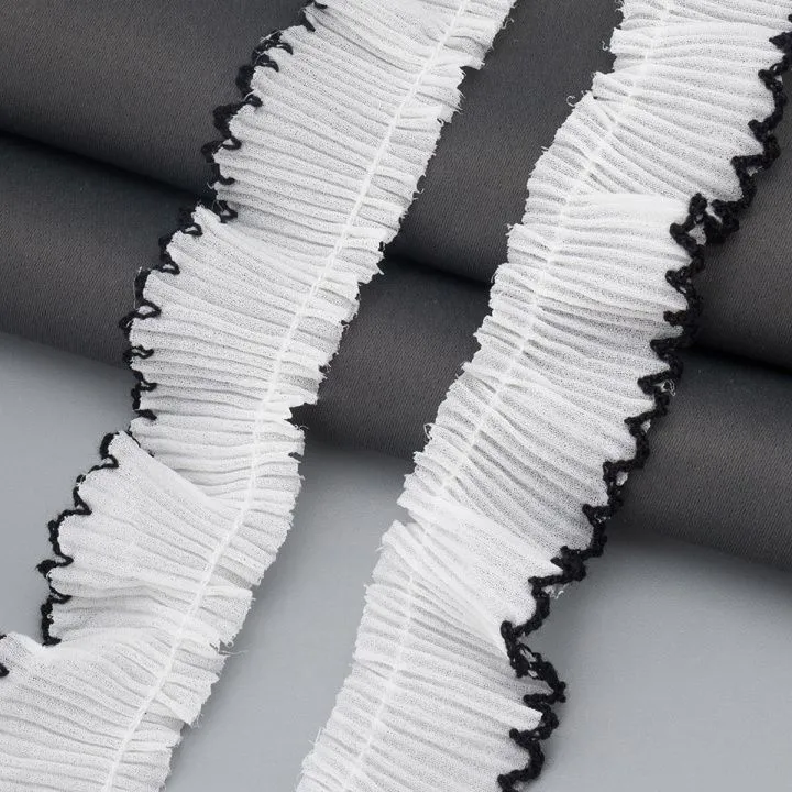 Кружево плиссированное шир.2,5см дл.1м цв.02 белый/чёрный 7748767 для кукол