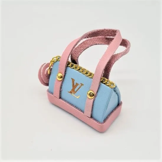 Сумочка  LV С-92 натур.кожа цв.бирюза/розовый 4,5*2*3см для кукол