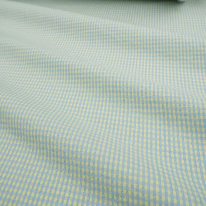 Ткань хлопковая сорочечная (Пестрядь) Микроклетка цв.св.лимонный/голубой 50*48см 28135 для кукол