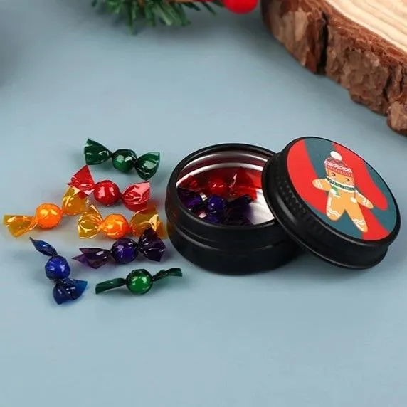 Миниатюрная жестяная подарочная баночка с конфетками для кукол 3,5*1,7см цв.чёрный 27917 для кукол