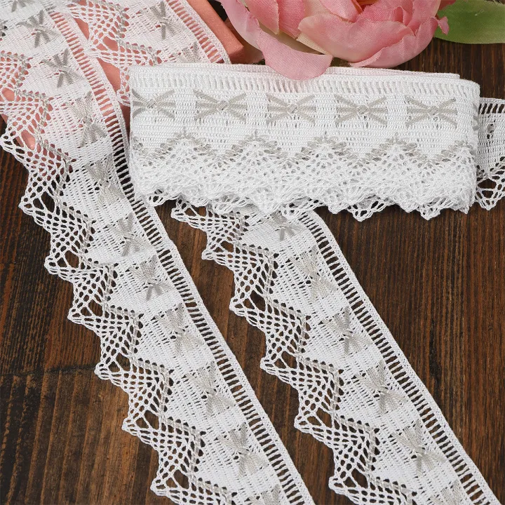 Кружево вязаное шир.37мм 1метр цв.01 белый с серым TR.K-10034 для кукол