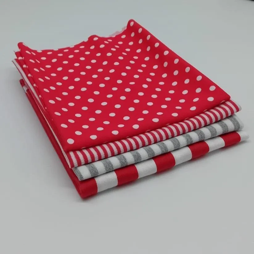 Набор Трикотаж Полоска/Горох (4 шт.) цв.красный/серый 30*40см 27820 для кукол | 1