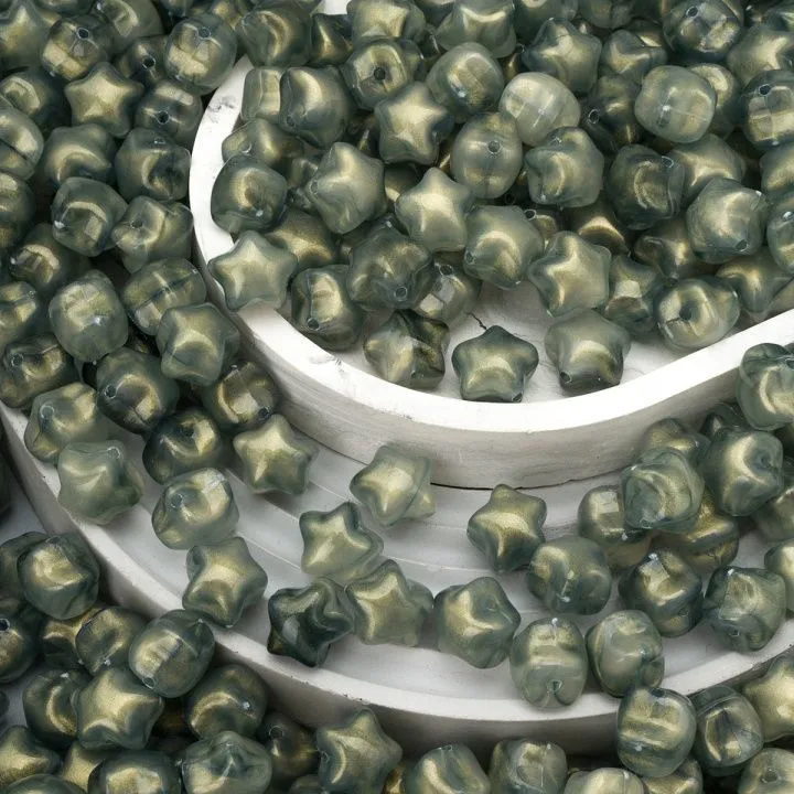 Бусины пластиковые 'дымка' с золотым шиммером, звезда 12,5*11*10,6мм, 50гр. цв.AD009 оливковый 7748706 для кукол