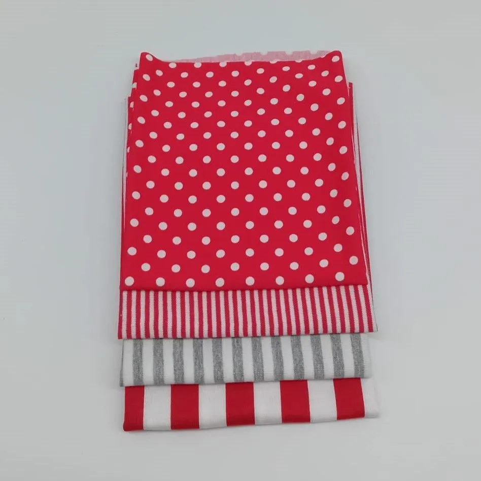 Набор Трикотаж Полоска/Горох (4 шт.) цв.красный/серый 30*40см 27820 для кукол | 2