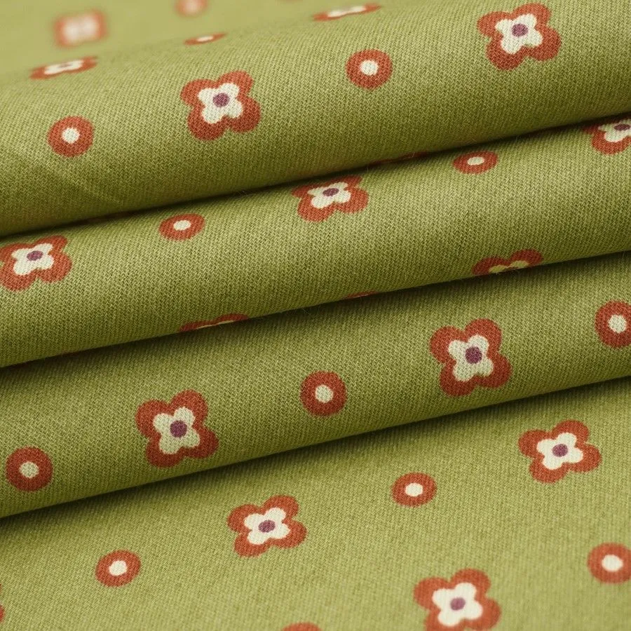 Ткань хлопковая Сатин Цветы/горошки цв.оливковый 50*47см 28076 для кукол | 2