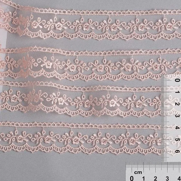 Кружево на сетке TR.8B0038B шир.25мм цв.06 розовая пудра для кукол | 1