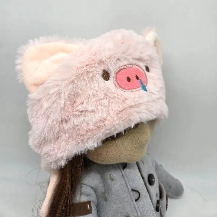 Шапочка плюшевая для кукол Поросёнок обхват 32см 280-03 для кукол