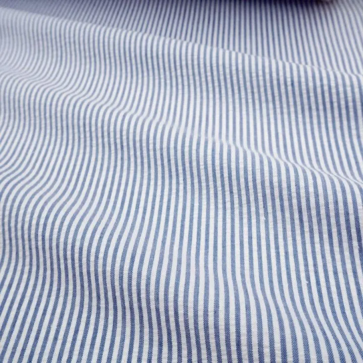 Ткань хлопковая сорочечная Жатка (Пестрядь) Узкая полоска цв.синий/белый 50*50см 28130 для кукол