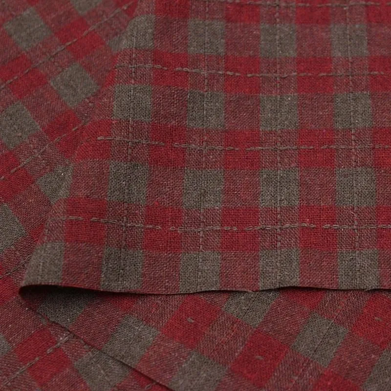 Ткань хлопковая (Пестрядь) Клетка-строчка цв.кофейный/бордово/красный 46*50см 27057 для кукол | 1