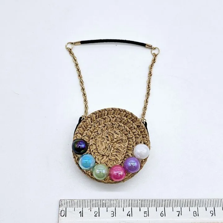 Сумка соломенная круглая с бусинами д-5см цв.тёмно-бежевый С-137 (02) для кукол