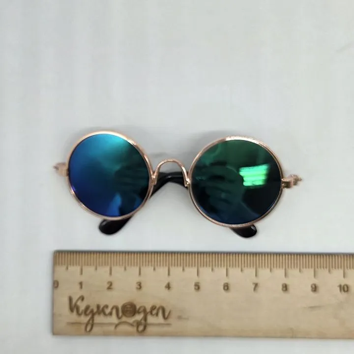 Очки со стеклом металл Круглые 8см цв.зелёный/синий зеркальный 252-14 для кукол