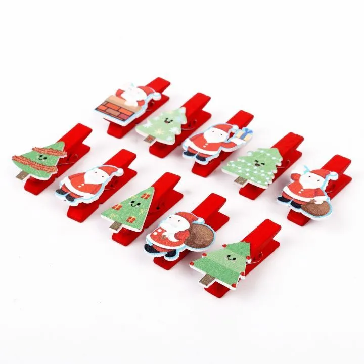 Прищепки новогодние "Дед мороз и ёлки" набор 10шт. 4*2см 4464729 для кукол