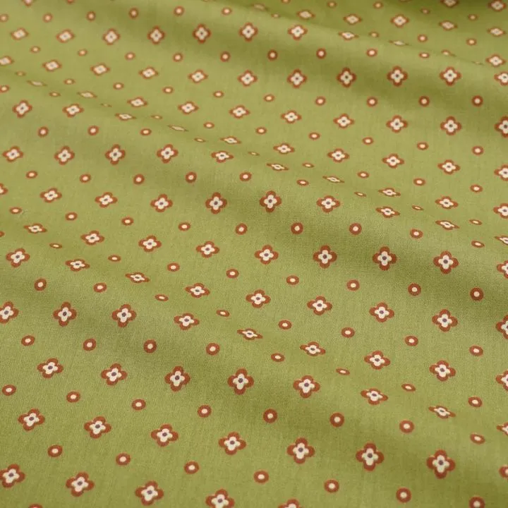 Ткань хлопковая Сатин Цветы/горошки цв.оливковый 50*47см 28076 для кукол