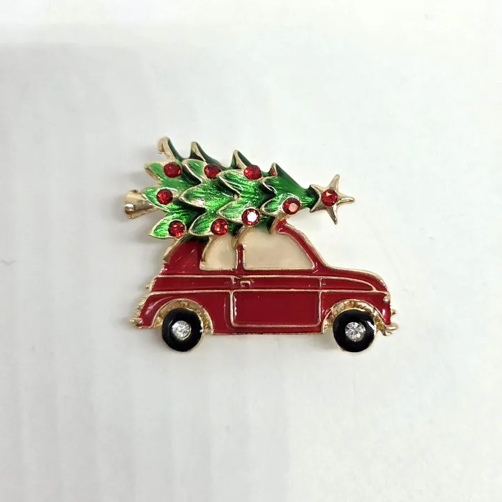 Брошь Машина с ёлкой 3,5*2,8см 27851 для кукол