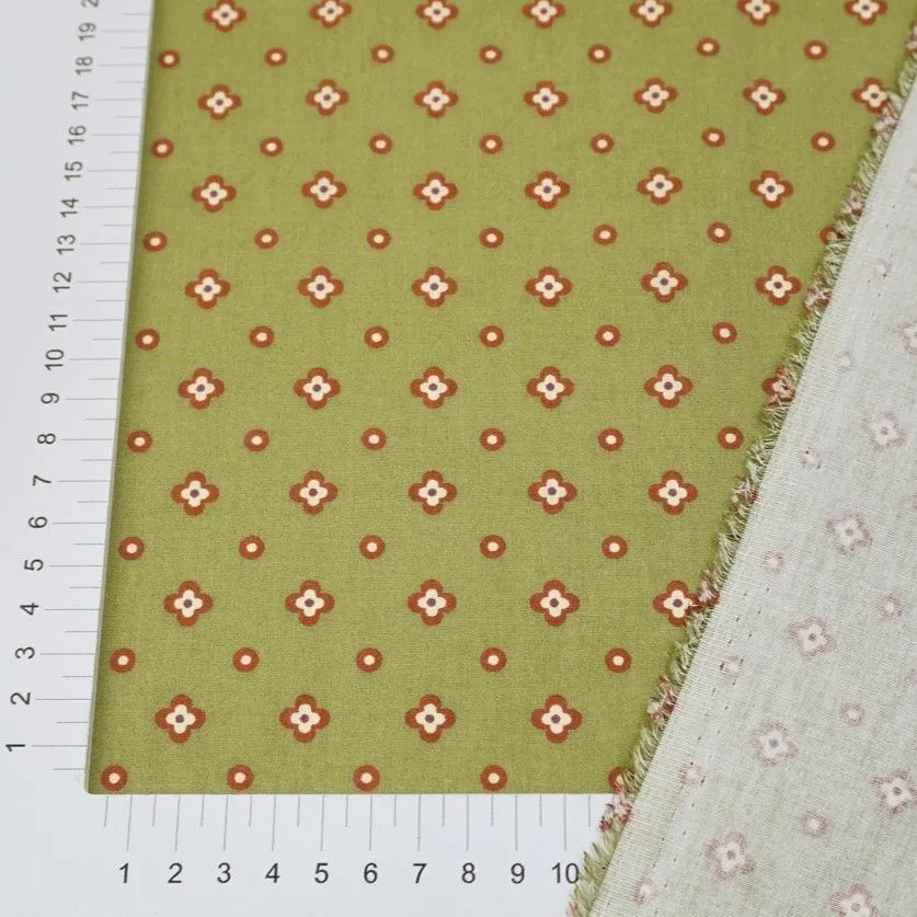Ткань хлопковая Сатин Цветы/горошки цв.оливковый 50*47см 28076 для кукол | 1