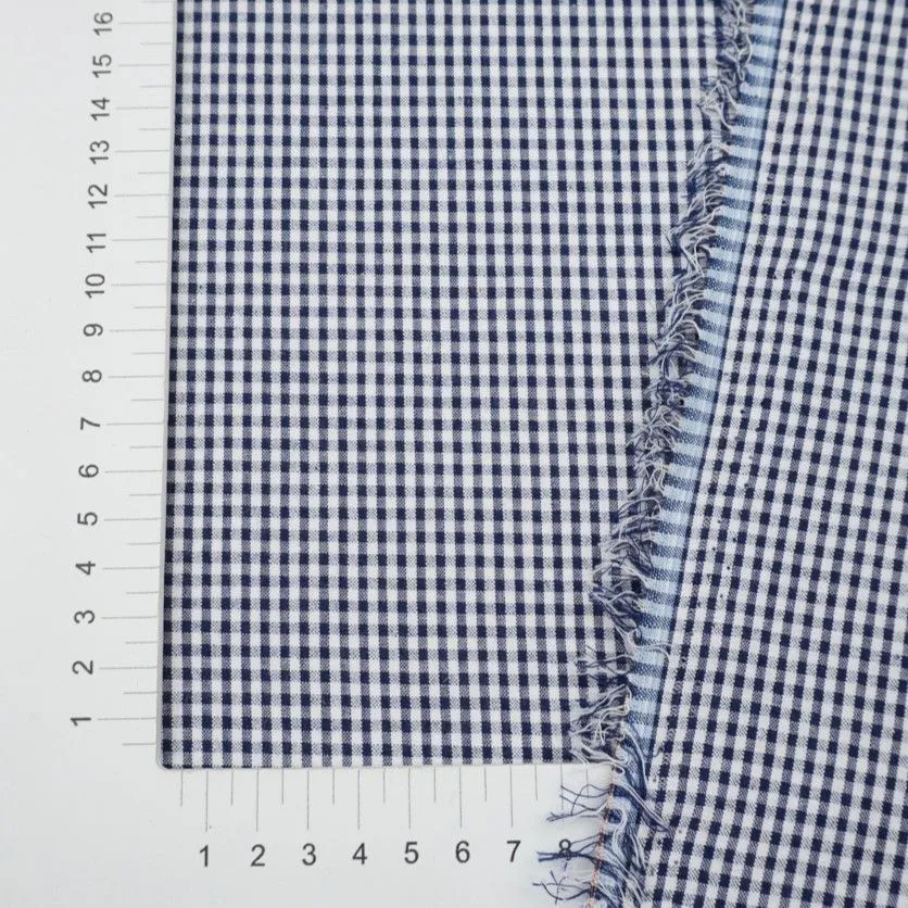 Ткань хлопковая сорочечная Жатка (Пестрядь) Клетка Мини цв.чернильный/белый 50*48см 28133 для кукол | 1