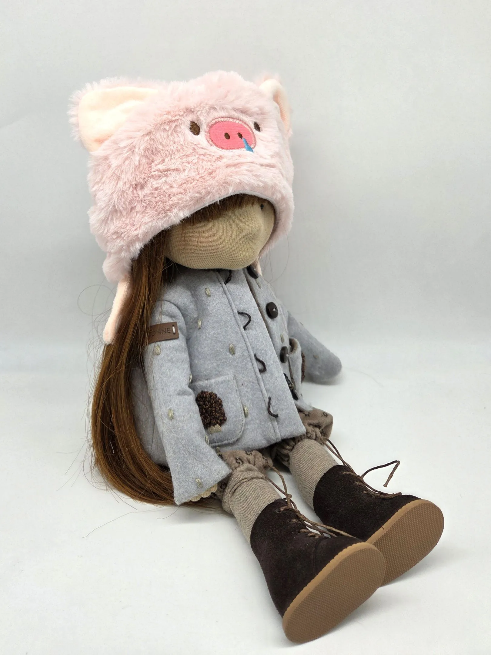 Шапочка плюшевая для кукол Поросёнок обхват 32см 280-03 для кукол | 1