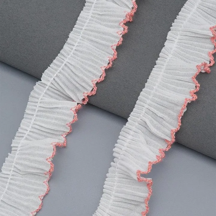 Кружево плиссированное шир.2,5см дл.1м цв.04 белый/розовый 7748767 для кукол