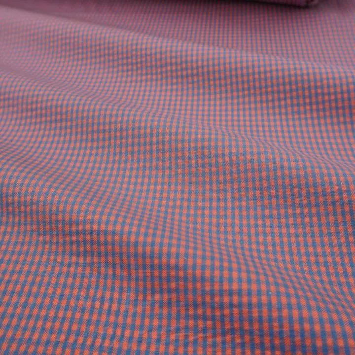 Ткань хлопковая сорочечная (Пестрядь) Клетка Мини цв.оранжевый/синий 50*48см 28131 для кукол