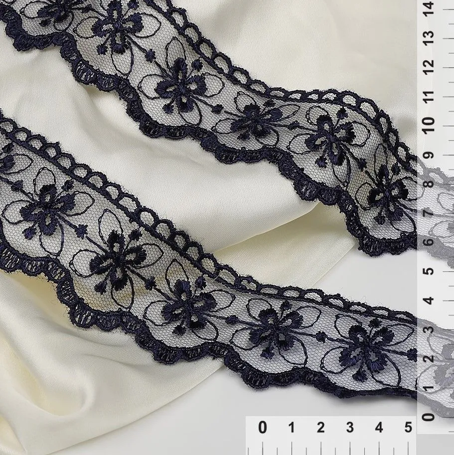 Кружево на сетке TR.2106 шир.35мм цв.03 тёмно-синий для кукол | 1