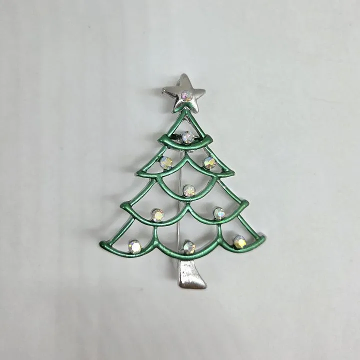 Брошь Ёлка 5,5*4,5см цв.зелёный/серебро 27847 для кукол