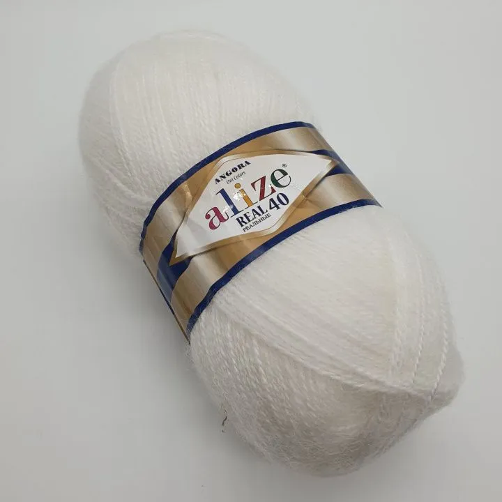 Пряжа Alize Angora Real 40 60% акрил 40% шерсть 100г 480м цв.55-белый для кукол