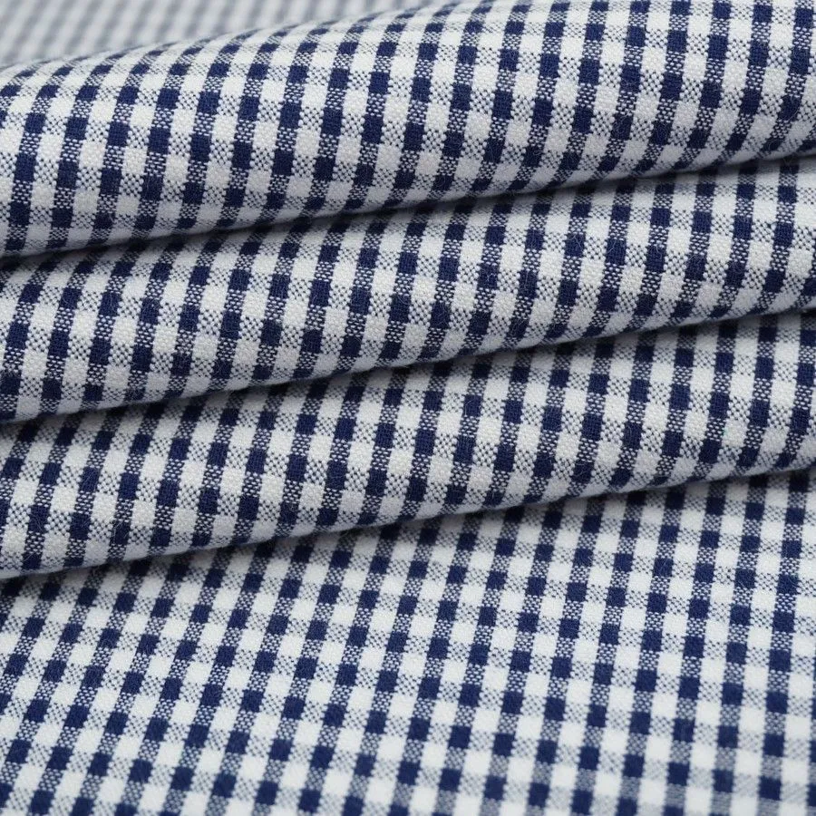 Ткань хлопковая сорочечная Жатка (Пестрядь) Клетка Мини цв.чернильный/белый 50*48см 28133 для кукол | 2
