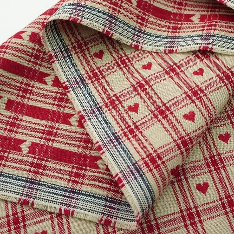 Ткань хлопковая (Пестрядь) Сердечки-клетка цв.бежевый 47*50см 27379 для кукол | 3